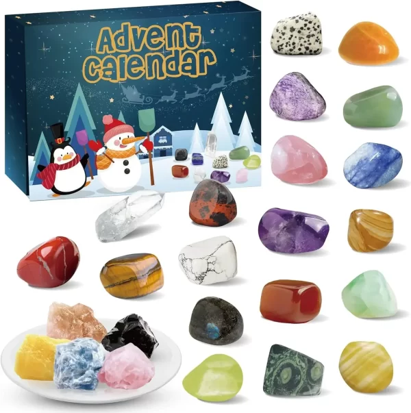 Christmas Advent Calendar Natural Crystal Gemstones Collection Box 24 Days Countdown Calendar Crystal Stone Gift Box for Kids - Image 2