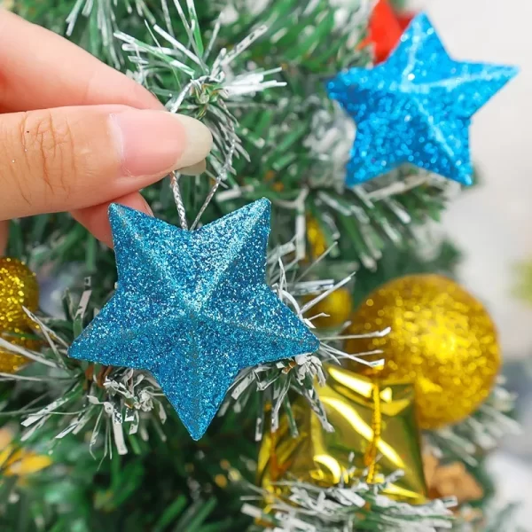 6/30PCS Christmas Glitter Star Pendant Xmas Tree Hanging Ornament Craft 5cm Plastic for Birthday Party Home Decoration Supplies - Image 2