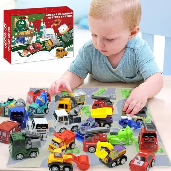 2024 Christmas Advent Calendar Car Toys Military Engineering Fire Truck Car 24 Days Countdown Calendar Gift Box for Kids - Image 2