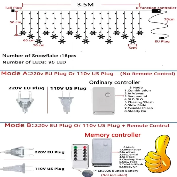 3.5M Christmas Light Led Snowflake Curtain Icicle Fairy String Lights Outdoor Garland For Home Party Garden New Year Decoration - Image 5