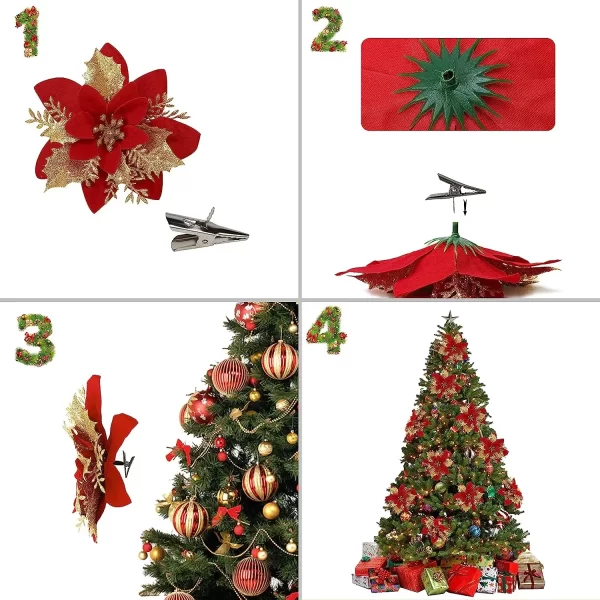 10/5/1pcs 14.5cm Glitter Artifical Christmas Flowers Christmas Tree Decoration Happy New Year Ornaments Xmas Fake Flowers natal - Image 4