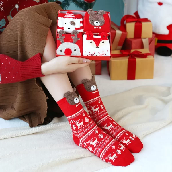 4pcs 2024 New Fashion Christmas Cartoon Cute Socks Gift Box Mid Tube Wnter Women'S Socks - Image 3