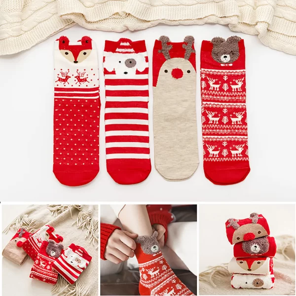 4pcs 2024 New Fashion Christmas Cartoon Cute Socks Gift Box Mid Tube Wnter Women'S Socks - Image 4