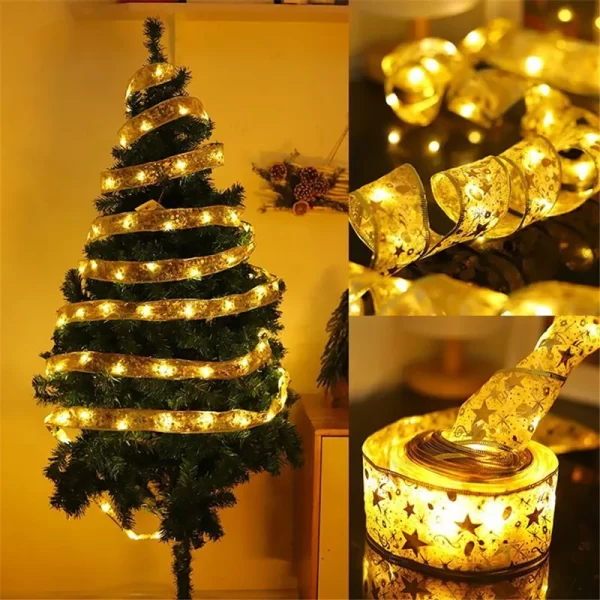 Christmas Decoration LED Ribbon Fairy Lights Christmas Tree Ornaments for Home 2024 DIY Bows Light String Navidad New Year 2025 - Image 2