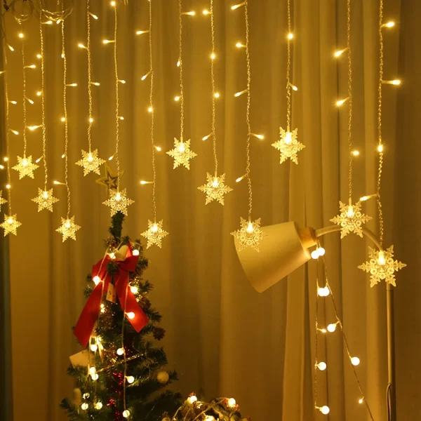 3.2M Christmas Snowflakes LED String Lights Flashing Fairy Curtain Lights Waterproof For Holiday Party Wedding Xmas Decoration - Image 5