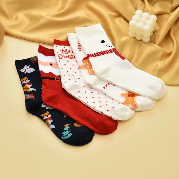 5 Pairs 1 Lot Autumn Winter Ladies Sock Cotton Cartoon New Year Christmas Socks Elk Middle Tube Girls Christmas Gift Warm Cute - Image 3