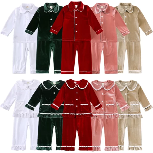 2024 Christmas Kids Costume Red Velvet Long Sleeve Pyjamas Sets Family Match Toddler Boy Girl Robes Dress Suit Xmas Gift Clothes - Image 2