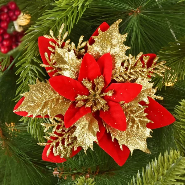 10/5Pcs 14cm Glitter Artificial Christmas Flowers Xmas Tree Ornaments Merry Christmas Decorations for Home New Year Gift Navidad - Image 2