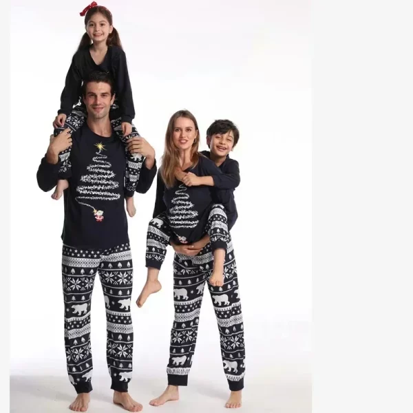 Christmas Family Matching Pajamas Set Firework Print Mom Dad Kids Home Clothes Warm Soft Sleepwear Baby&Dog Romper Pjs Xmas Look - Image 3