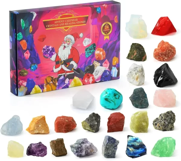 Christmas Advent Calendar Natural Crystal Gemstones Collection Box 24 Days Countdown Calendar Crystal Stone Gift Box for Kids - Image 3