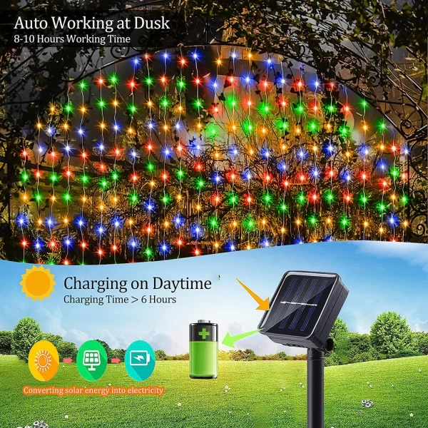 Solar Curtain String Lights 8 Lighting Modes 300Leds Outdoor Garden Yard Decoration Fairy Lights Christmas Holiday Lighting - Image 2