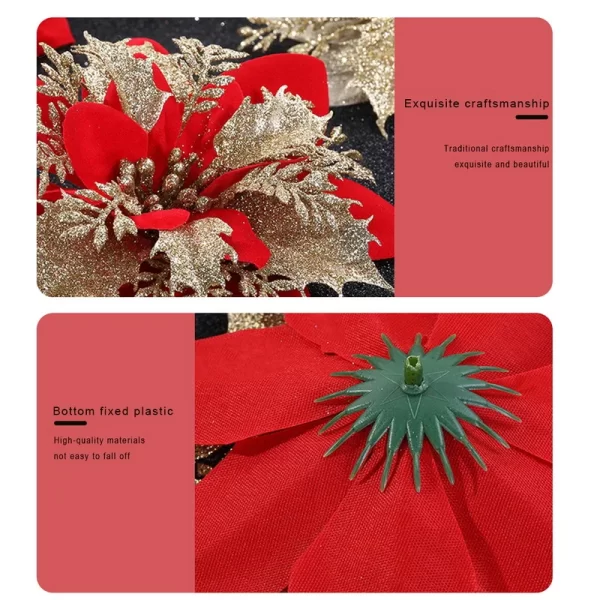 10/5/1Pcs Christmas Flowers Red Glitter Powder Flower Heads For Noel Home Tree Ornaments Navidad Party Table Setting Supplies - Image 5