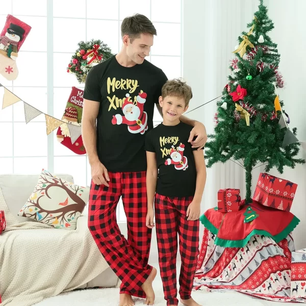 2024 New Year's Costumes Merry Xmas Print Short Sleeve Top+trousers 2 Pcs Suit Christmas Pajamas Family Look Mother Kids Clothes - Image 2