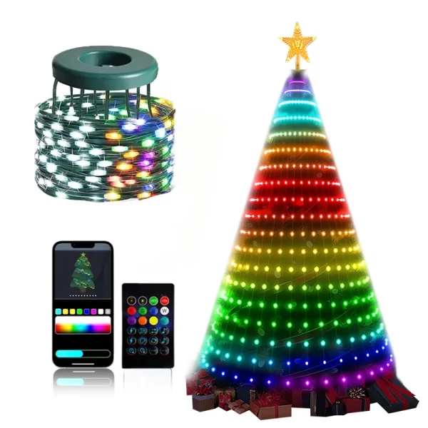 Smart RGB Christmas Tree Lights Fairy LED Star Strings Waterfall APP Bluetooth Music Rhythm Lights RGB LED Xmas Holiday Decor - Image 5