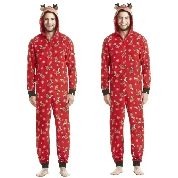 Christmas Matching Outfits for Family Elk Ear Hooded One-Piece Jumpsuit Romper Adults Kids Clothing Set Pajamas Xmas Look Pyjama - Image 3