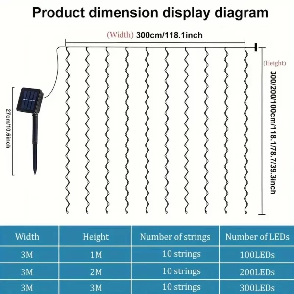 Solar LED Curtain String Lights Outdoor Waterproof 8 Lighting ModesCopper Light for Wedding Party Garden Yard Christmas Decor - Image 5