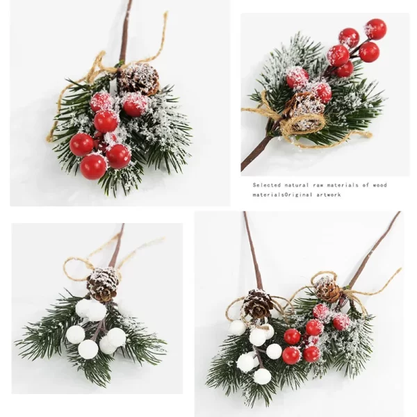 5Pcs Christmas Red Berry Articifial Flower Pine Cone Branch Christmas Tree Decorations Ornament Gift Packaging Home DIY Wreath - Image 5