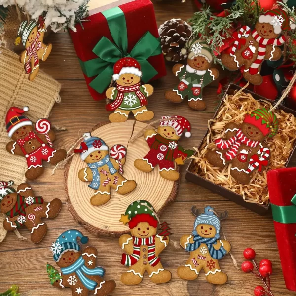 12pcs/set Gingerbread Man Ornaments Christmas Tree Wooden Hanging Decorations Pendants Cute Cartoon Xmas DIY Hangings Home Decor - Image 3