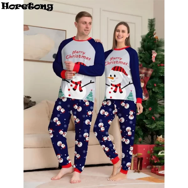 New Year's Costumes Cartoon Snowman Print Christmas Parent-child Matching Pajamas Set 2 Pieces Sleepwear Xmas Family Look Pjs - Image 3